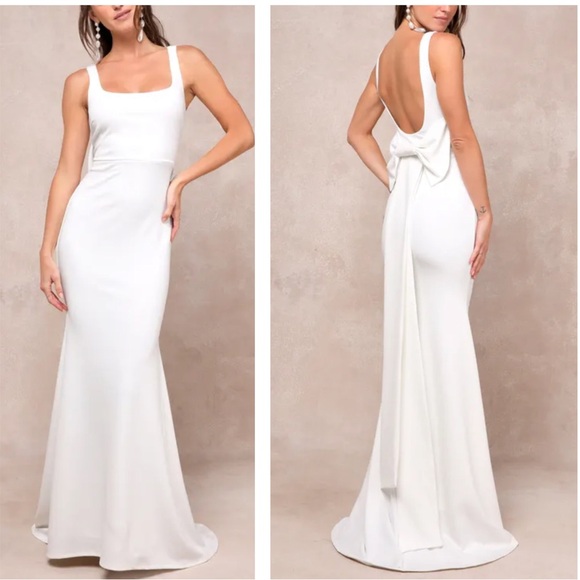 Lulus Dresses & Skirts - Lulus Loving Fate White Bow Square Neck Backless Maxi Dress Size XS NWT